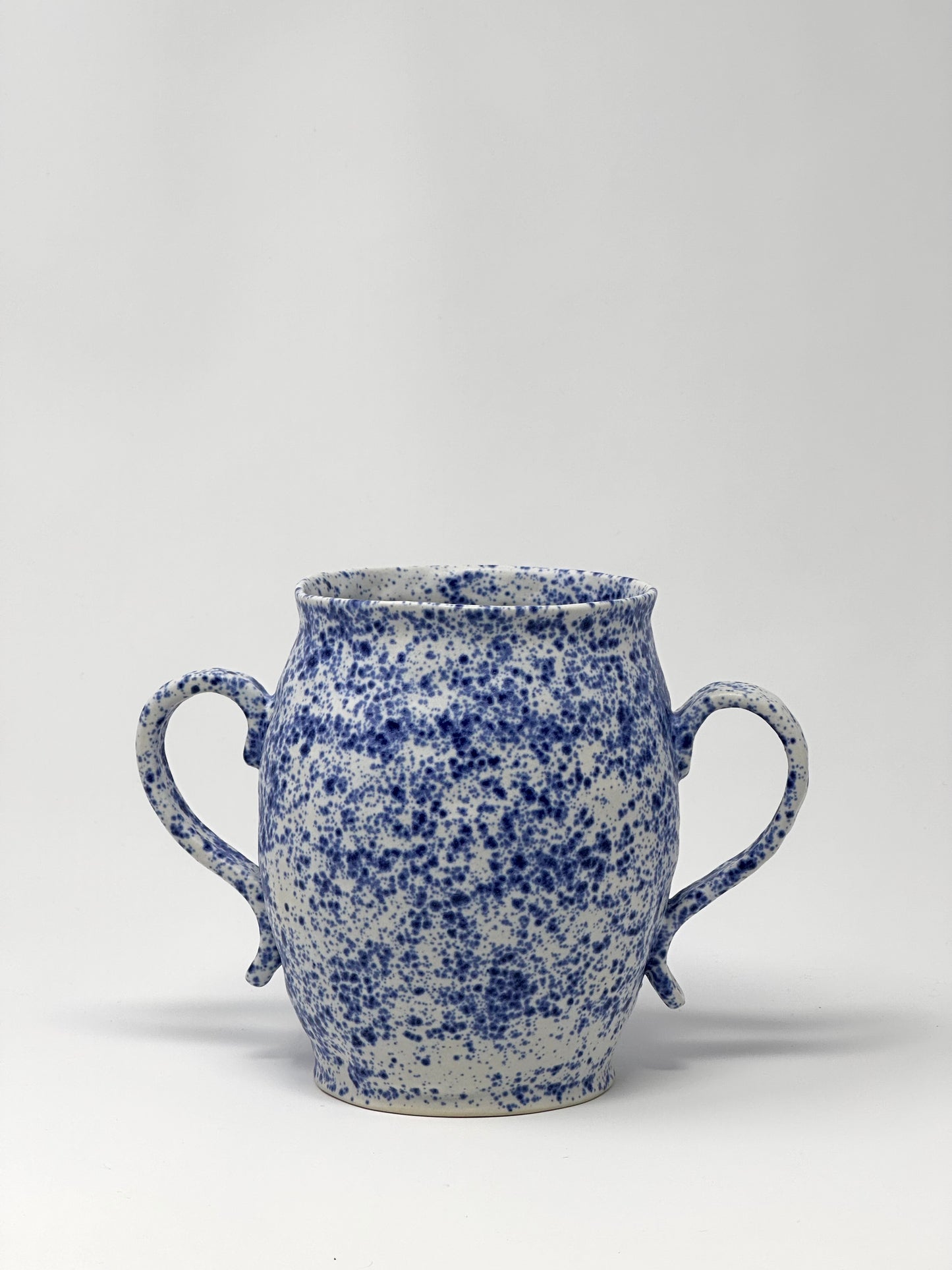 blue speckle vase 2 handles