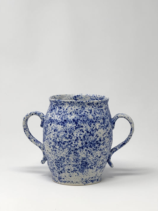 blue speckle vase 2 handles