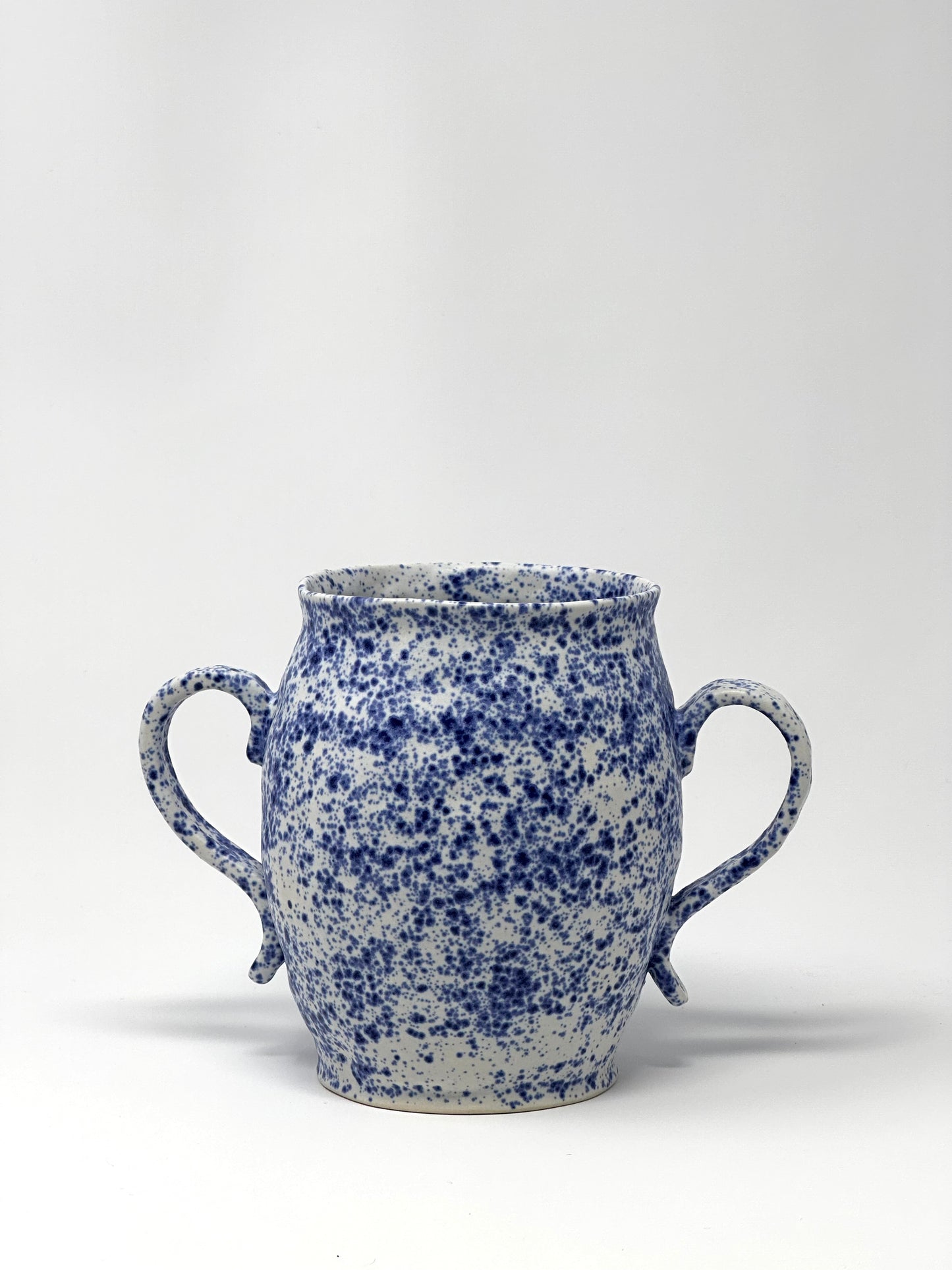 blue speckle vase 2 handles