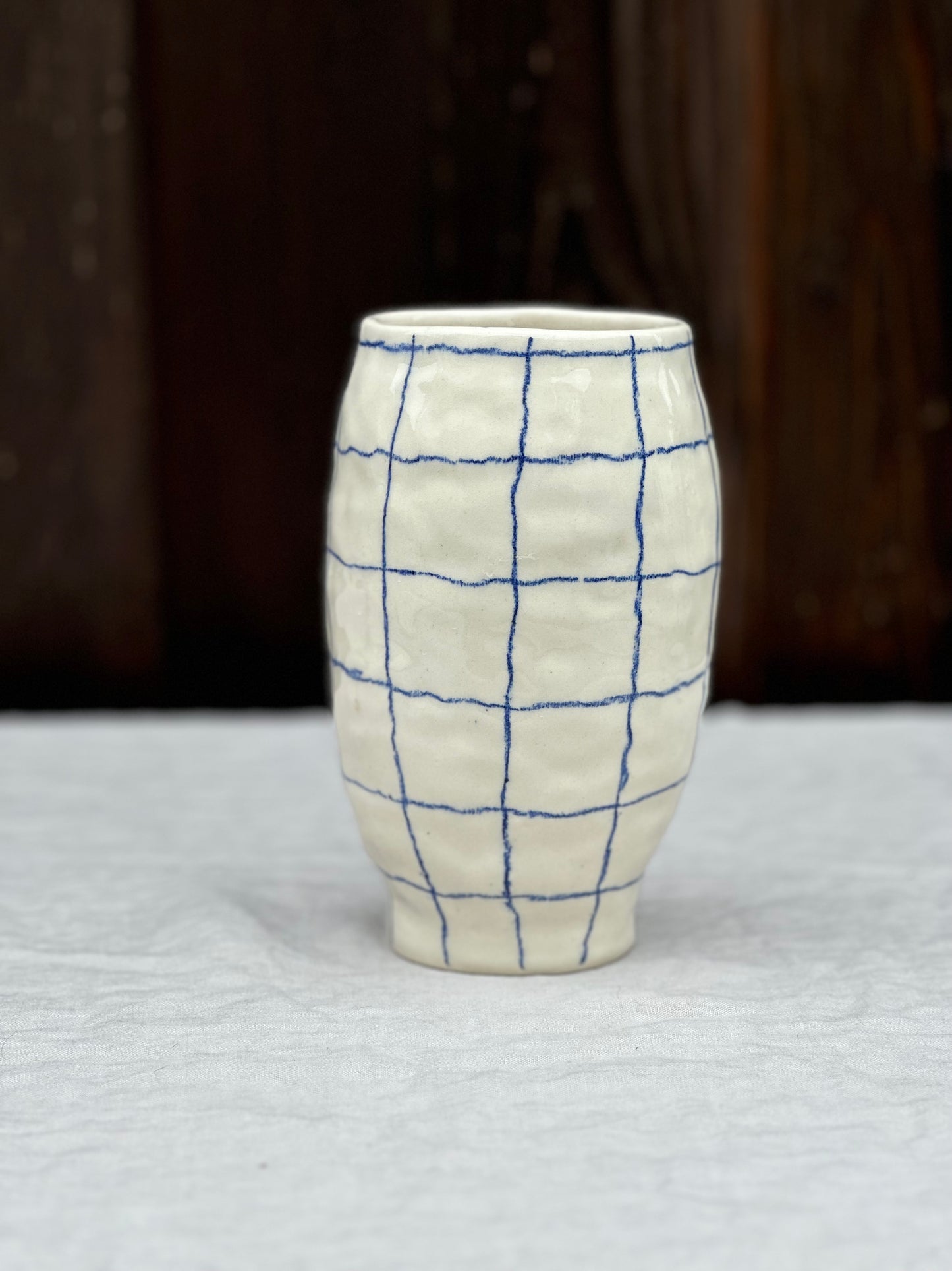 vase white blue pencil grid