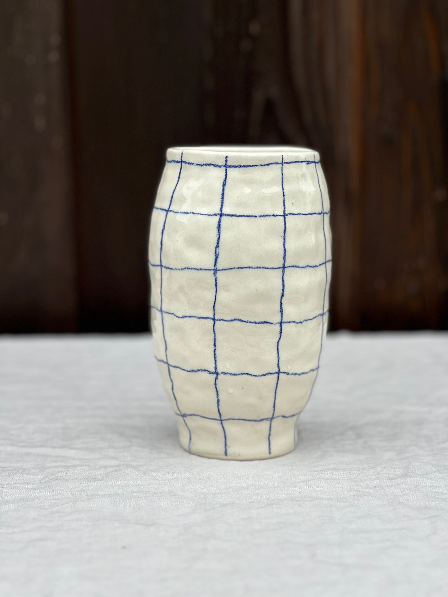 vase white blue pencil grid