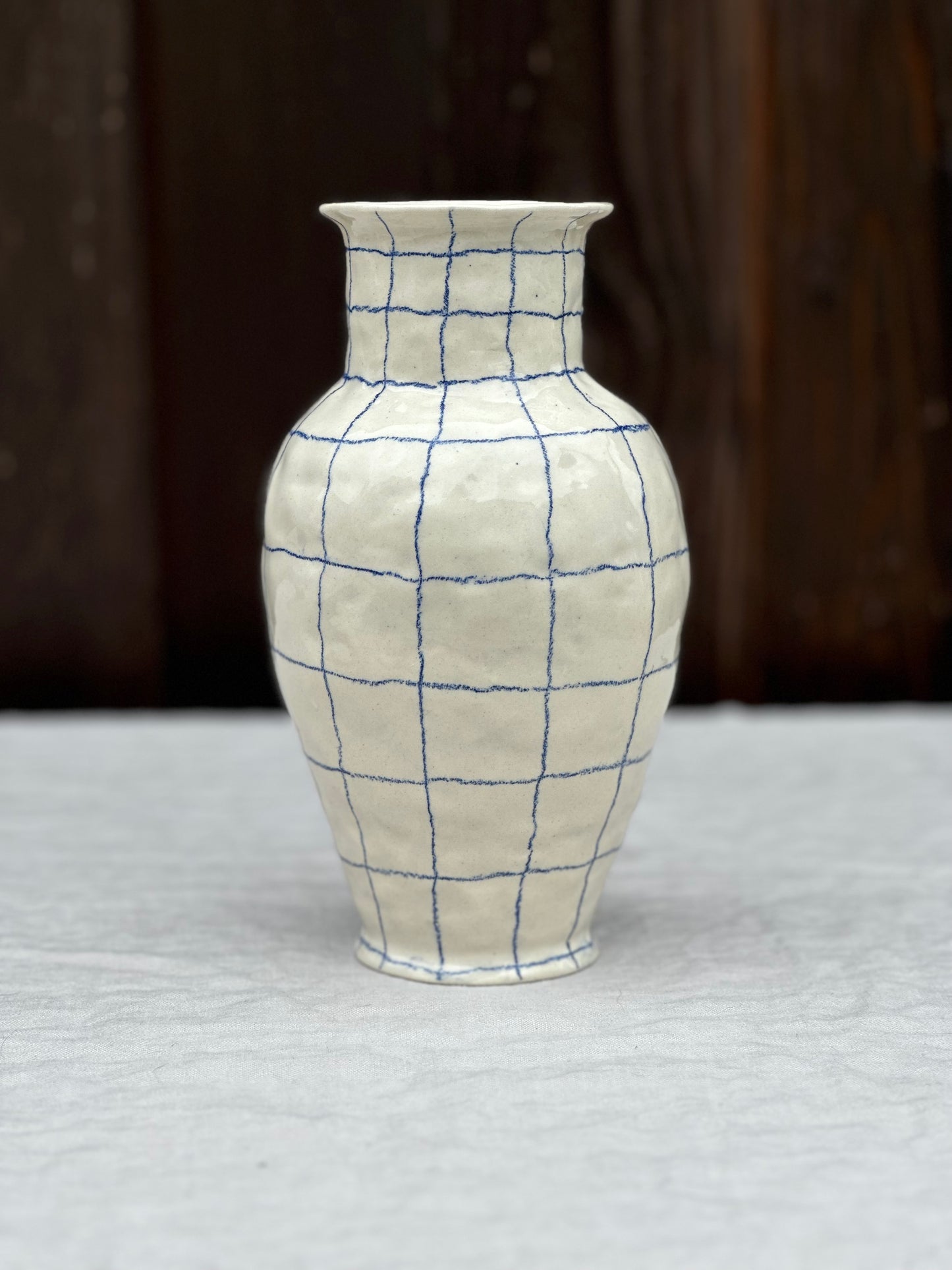 blue pencil grid vase