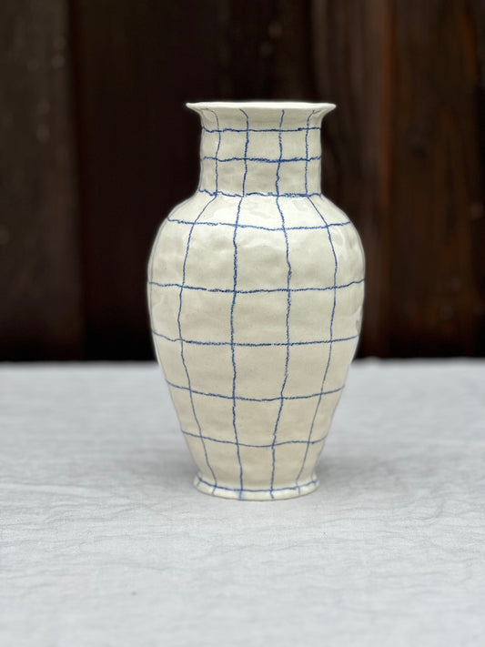 blue pencil grid vase